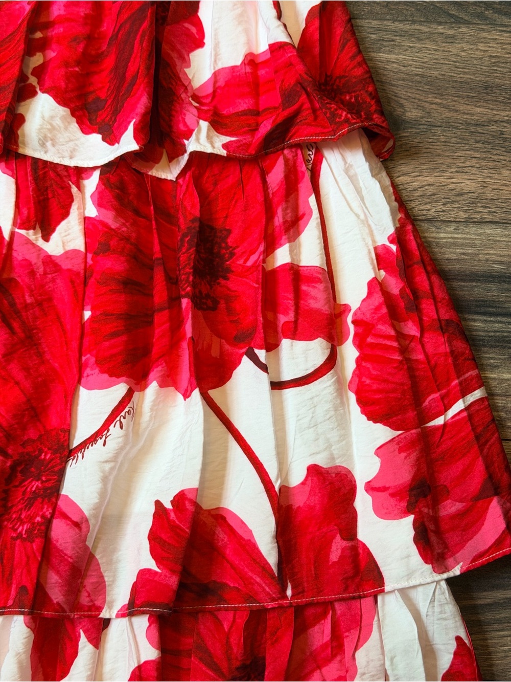 Karl Lagerfeld Paris Tiered Floral Print Red and White Maxi Dress size 6 - Picture 6 of 16